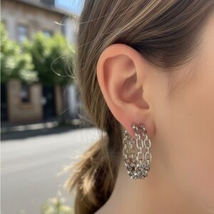 Elegant Silver Chain Hoop Earrings